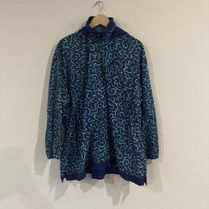 Vintage Nike Womens Size Medium Windbreaker Jacket Blue Floral Hooded 90s